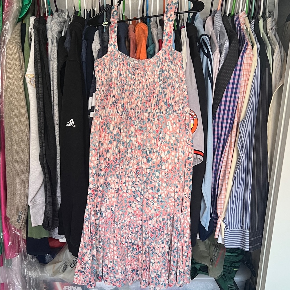 LOFT Pink and Blue Floral Midi Dress